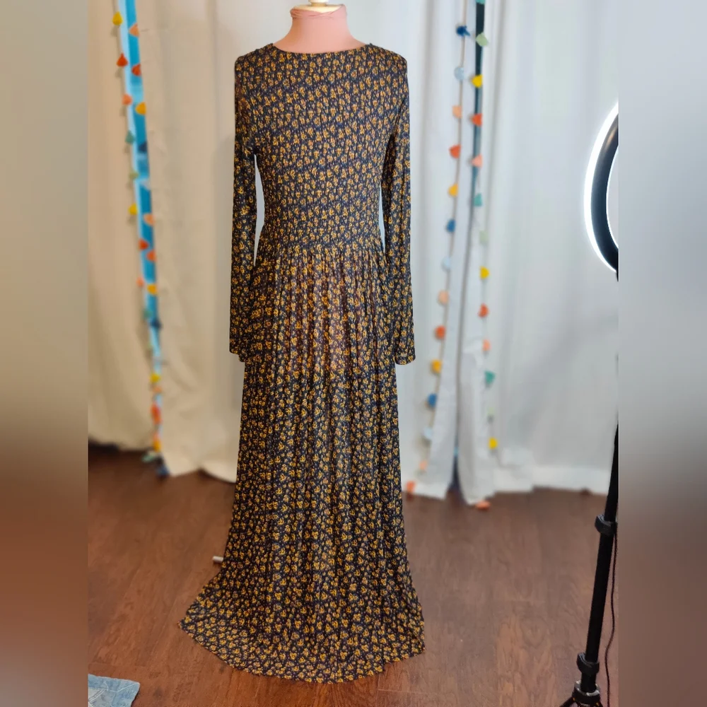 Ethereal  Free People Whispy Thin semi sheer Flowy Maxi Dress Moody ditsy Floral - Picture 7 of 8